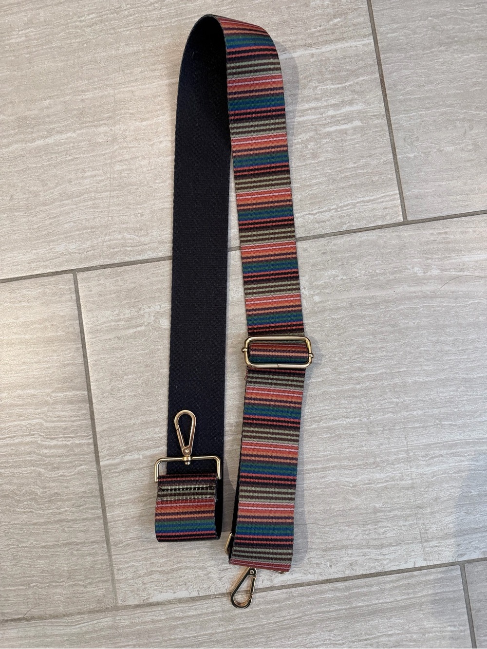 Striped Multicolor Adjustable Guitar-Style Bag Strap - Black Backing